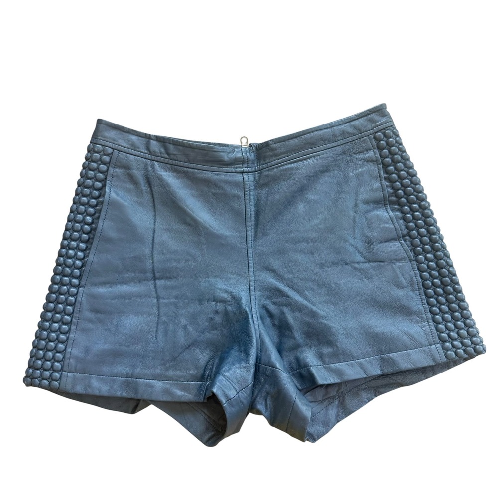 MLV Blue Lamb Leather Studded Shorts Textured Side Detail Back Zip Size Medium